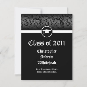 År~ Black and White Damask Studenten Inbjudningar