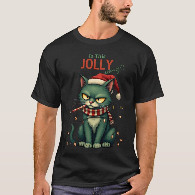Är denna glada roliga julkatten rolig nog t shirt (Framsida)