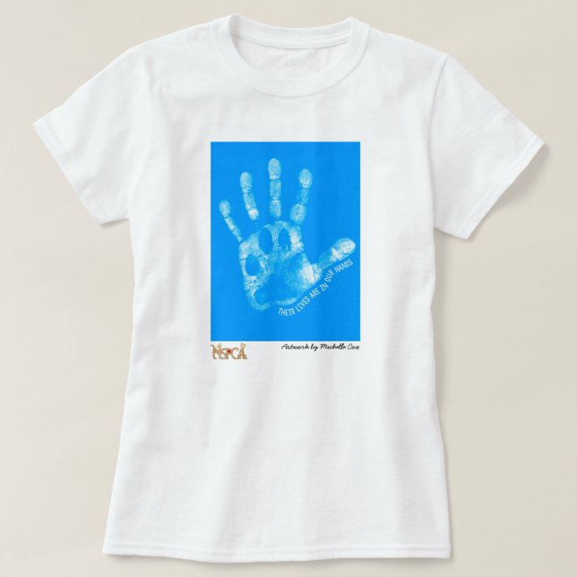 "Är deras liv i vår händer" vid Michelle Cox Tee Shirt (Design framsida)