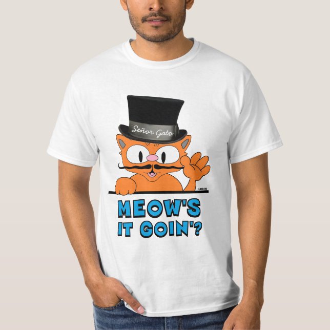 ÄR DET BRA? Señor Gato Tecknad Mustache Cat T Shirt (Framsida)