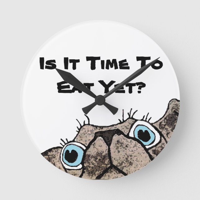 Är det dags att äta än? Hund-klocka Rund Klocka (Framsida)