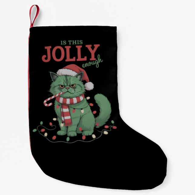 Är det här glada nog söta katt julfest  liten julstrumpa (Framsidan)