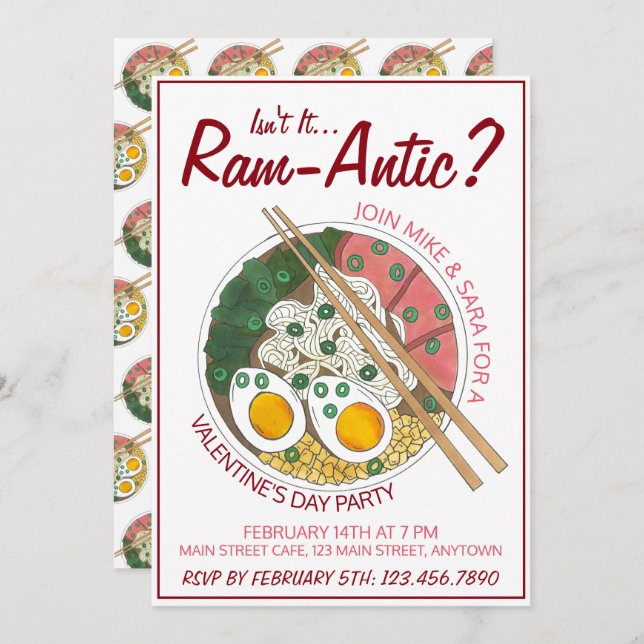 Är det inte Ram-antic-dagen på Alla hjärtans dag? Inbjudningar (Fram/baksida)