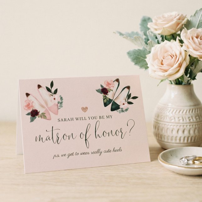 Är det min hedersmatron? Vattenfärgade Högklackar Kort (Will You Be My Matron of Honor? Wedding Proposal Card)