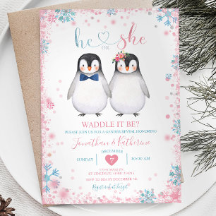 Är det Penguin Waddle? Han eller hon Gender Reveal Inbjudningar