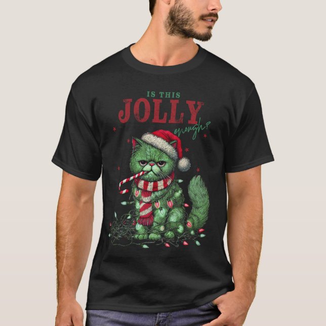 Är detta tillräckligt glatt? Grinig julkatt T Shirt (Framsida)