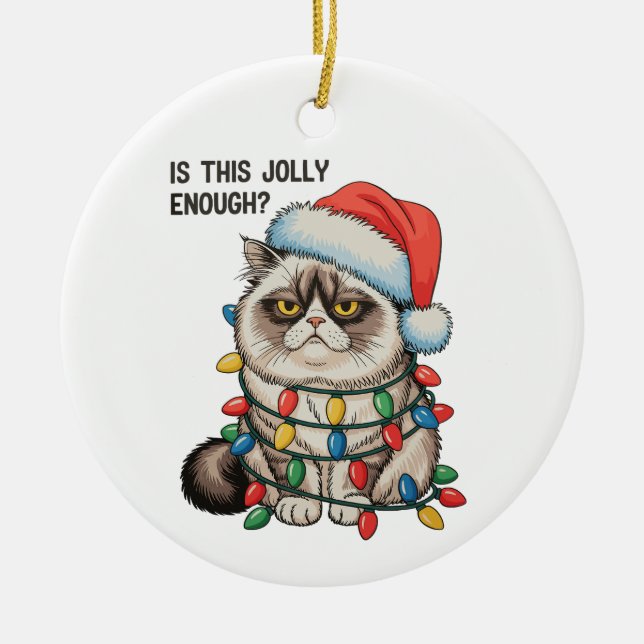 Är detta tillräckligt glatt Grumpy Cat julbelysnin Julgransprydnad Keramik (Framsidan)