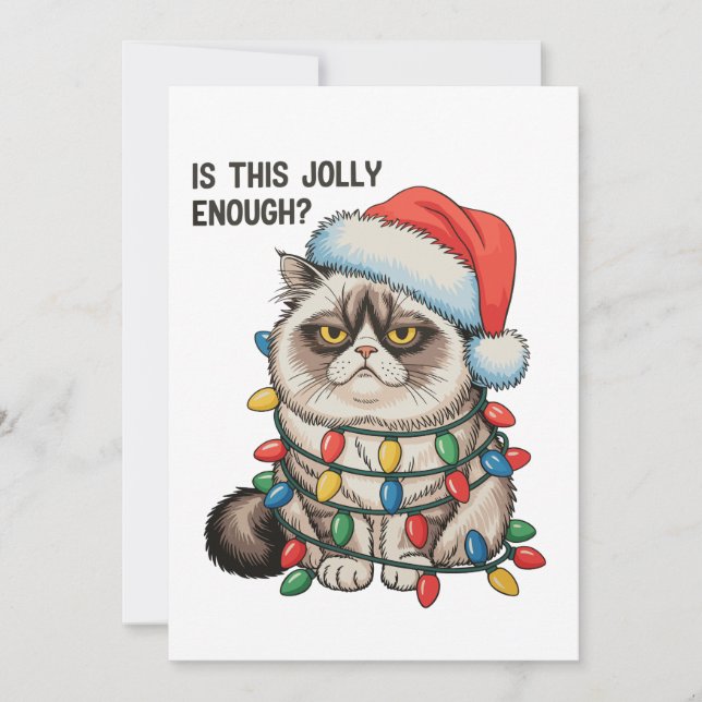 Är detta tillräckligt glatt Grumpy Cat julbelysnin Julkort (Framsida)