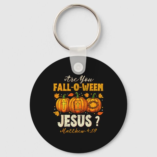 Är Du Fall-o-ween Jesus Kristi Höstpumpa Nyckelring (Framsida)
