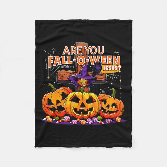 Är du Fall-o-ween Jesus Rolig Pumpa _2  Fleecefilt (Framsidan)