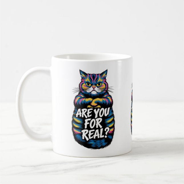 Är Du För Riktig Rolig Grinig Katt Kaffemugg (Vänster)