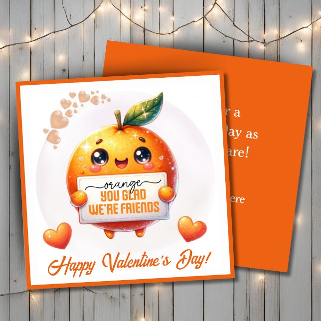 Är du glad vi är vänner anpassningsbart Alla hjärt Julkort (Orange You Glad We're Friends Custom Valentine's Holiday Card. Add a your name and a special message)