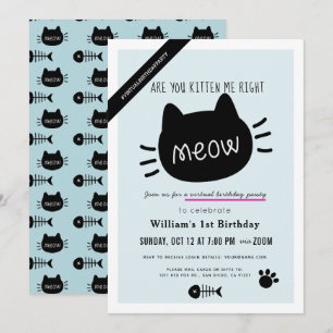 Är du Kitten Me Höger Meow Blue Virtuell BIrthday? Inbjudningar