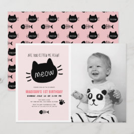 Är du Kitten Me Höger Meow Rosa BIrthday Photo Inbjudningar