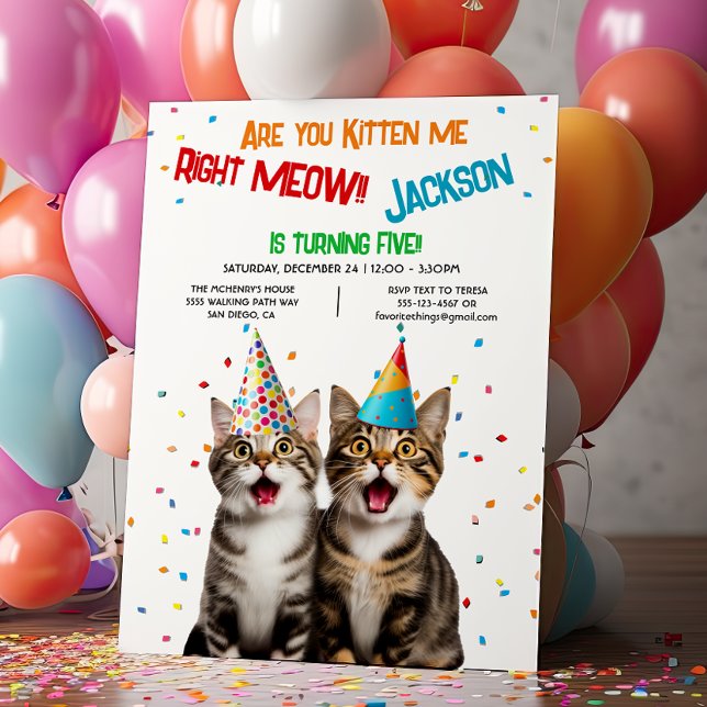 Är du Kitten mig höger Meow Födelsedagsfest 2 Katt Inbjudningar (Skapare uppladdad)