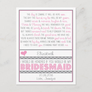 Är du min Bridesmaid? Rosa/Grått Dikt V2 Inbjudningar