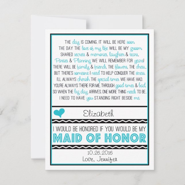 Är du min Maid of honor? Blå/svart Dikt V2 Inbjudningar (Framsida)