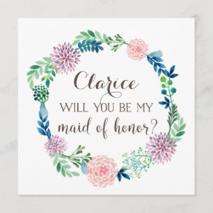 Är du min maid of honor, blommor, vattenfärg? inbjudningar