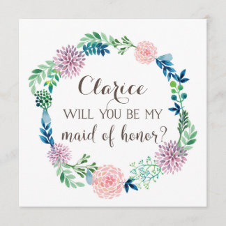 Är du min maid of honor, blommor, vattenfärg? inbjudningar