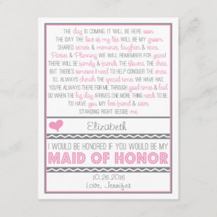 Är du min Maid of honor? Rosa/Grått-Dikt Inbjudningar