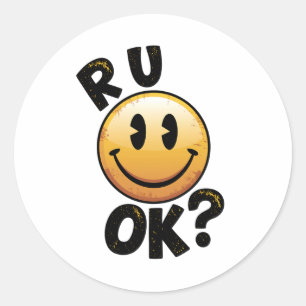 Är du okej Vintage Smiley Face Mental hälsa dekal Runt Klistermärke