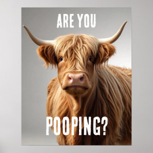 Är du Pooping Funny Highland Cow Toilet Bathroom? Poster