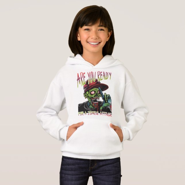Är du redo | Barn Zombie Attack Halloween Hoodie T Shirt (Hel framsida)