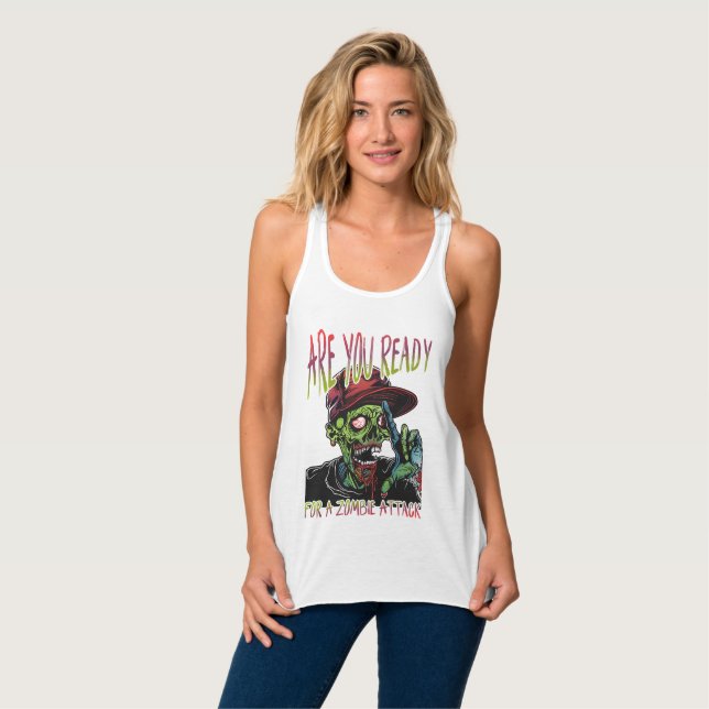 Är du redo | Zombie Attack Kvinnors Tank Top Linne Med Racerback (Hel framsida)