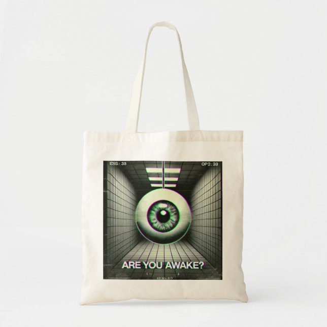 👁️ "Är du vaken?" Weirdcore Tote Bag 👁️ Tygkasse (Framsidan)