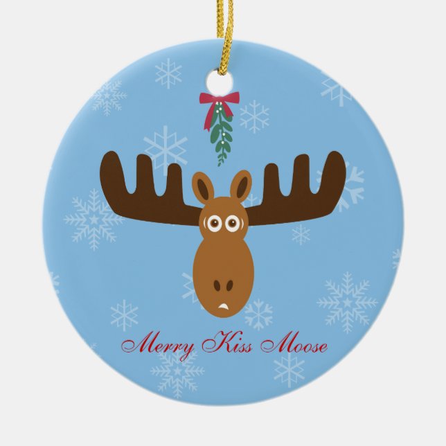 År för älgHead_Merry Kissmoose_Happy Gnu! Julgransprydnad Keramik (Framsidan)