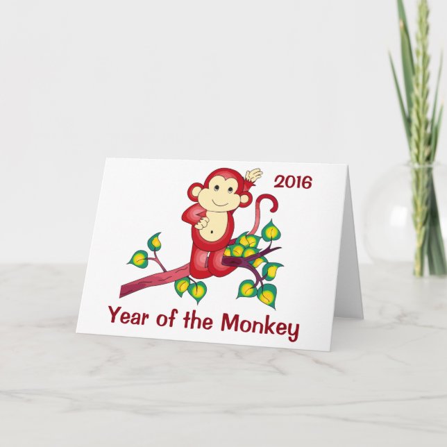 År för det kinesiska nyårskortet Monkey 2016 Helgkort (Framsida)