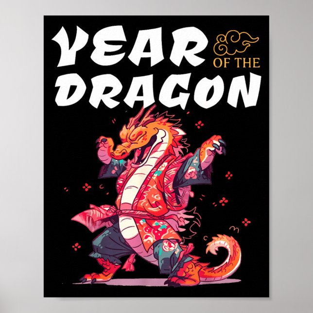 År för drakens roliga drakar kinesiska zodiak Si Poster (Framsidan)