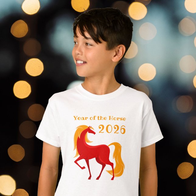 År för Fire Horse 2026 China Zodiac Boy's T Shirt (Skapare uppladdad)