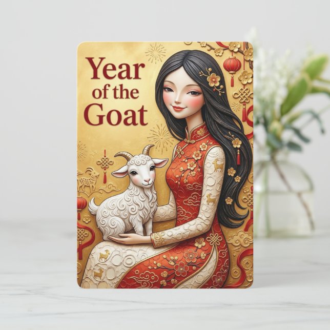 År för geten 2027 Lunar New Year-kort Tack Kort (Stående Fram)