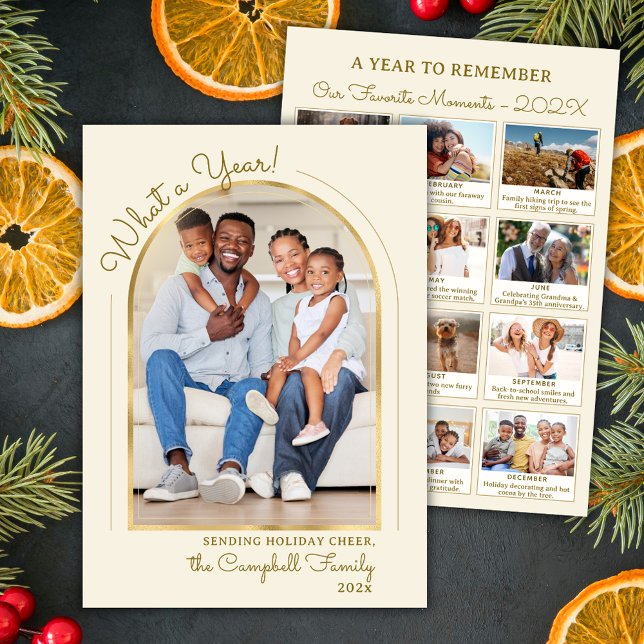 År för granskning av Guld Beige Arch Photo Collage Julkort (Skapare uppladdad)