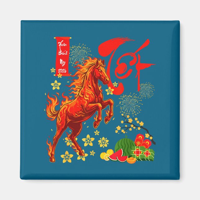 År för häst mån måne vietnamesiskt nyår eld H Magnet (Framsidan)