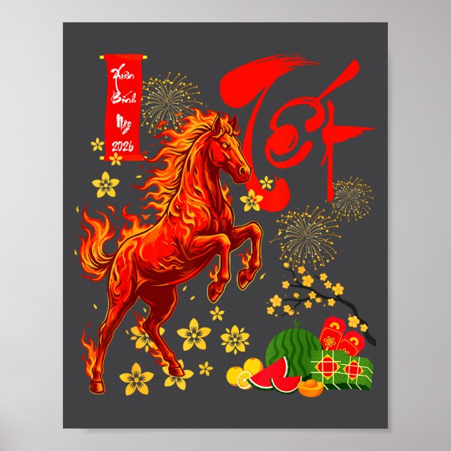 År för häst mån måne vietnamesiskt nyår eld H Poster (Framsidan)