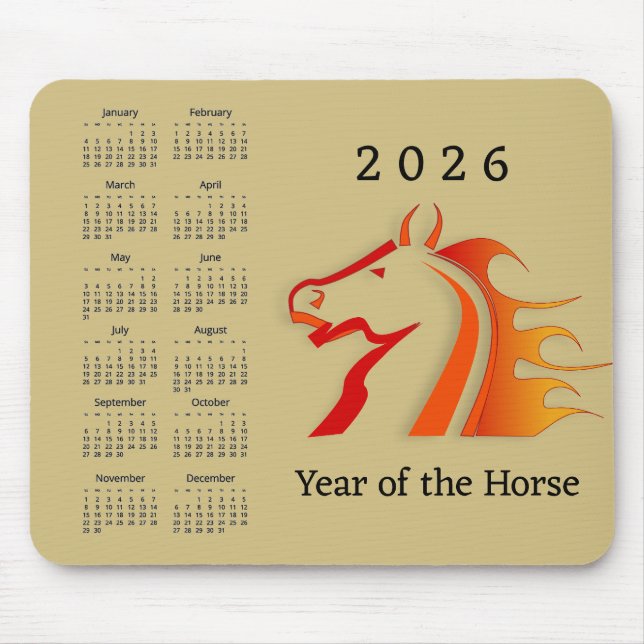 År för hästdesign musmattkalender musmatta (Framsidan)