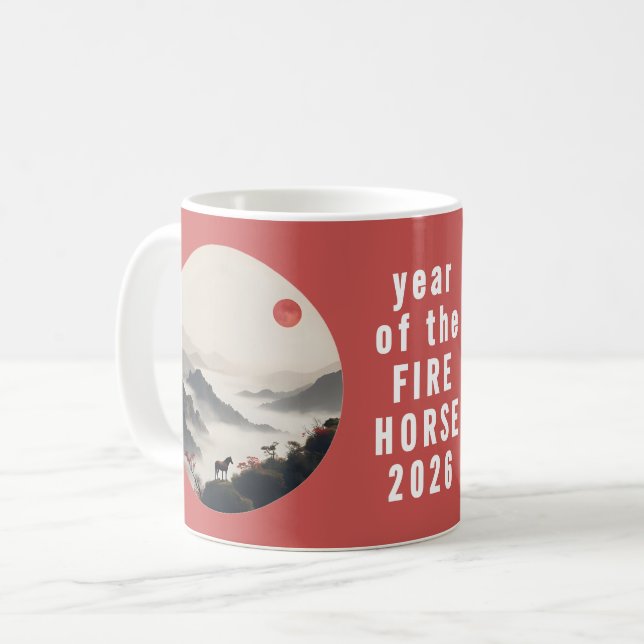 År för hästen 2026 kinesiskt nyår  kaffemugg (Framsida vänster)