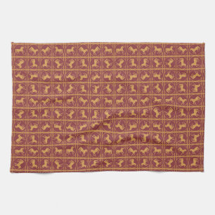 År för Horse Maroon och Guld Kitchen Towel Kökshandduk