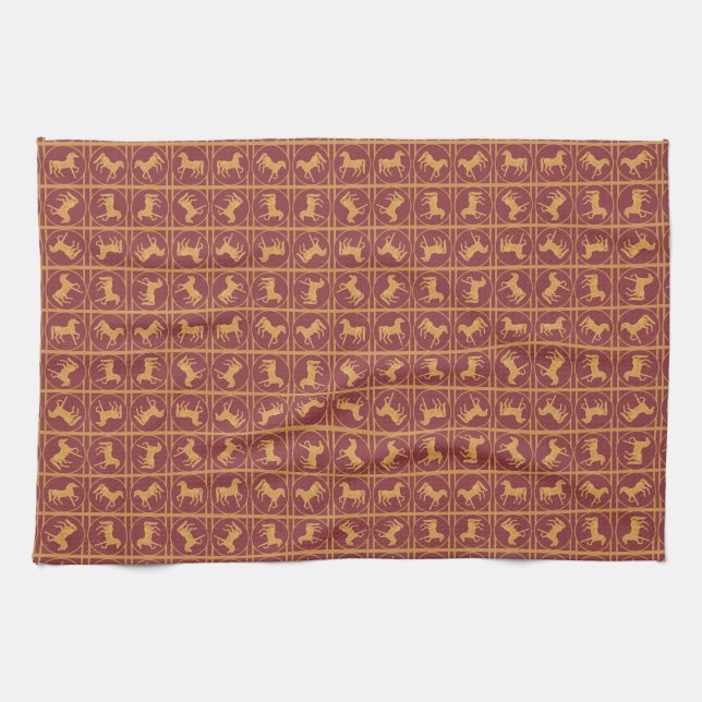 År för Horse Maroon och Guld Kitchen Towel Kökshandduk (Horisontell)
