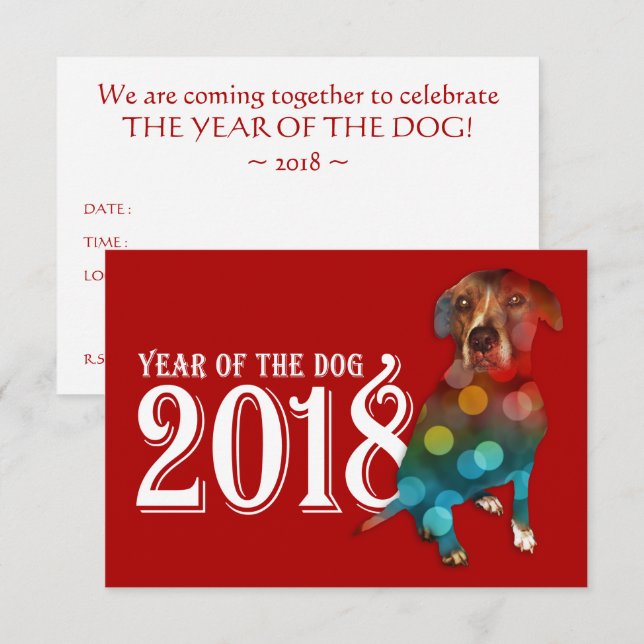 År för Hund 2018: Dubblans exponering Inbjudningar (Fram/baksida)