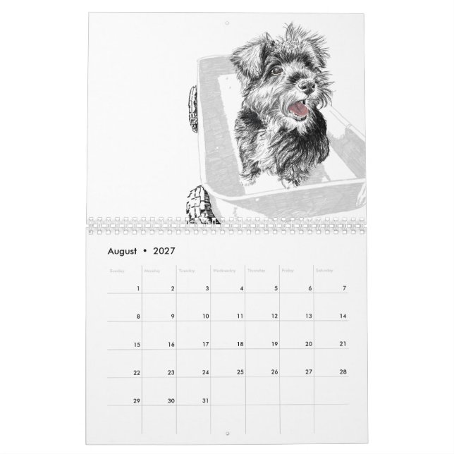 År för hund av teckning kalender (Aug 2027)