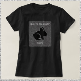 År för Kaninens Svarta Glitter T Shirt