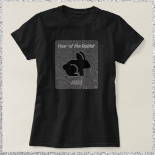 År för Kaninens Svarta Glitter T Shirt