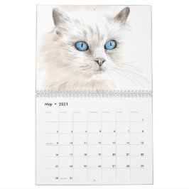 År för kattkalendern i teckning kalender