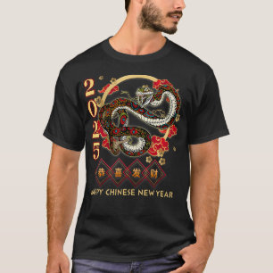 År för ormen 2025 Vintage Kinesiska konstkvinnor T Shirt