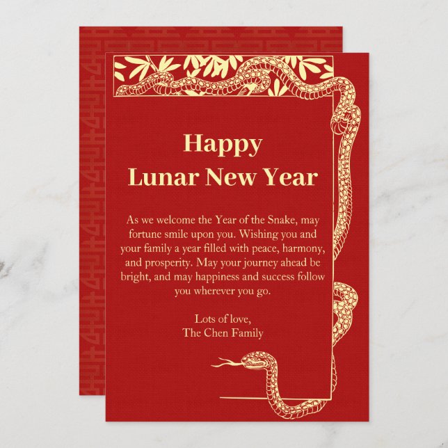 År för ormrött kinesiskt nyår 2025 Foto Julkort (Fram/baksida)