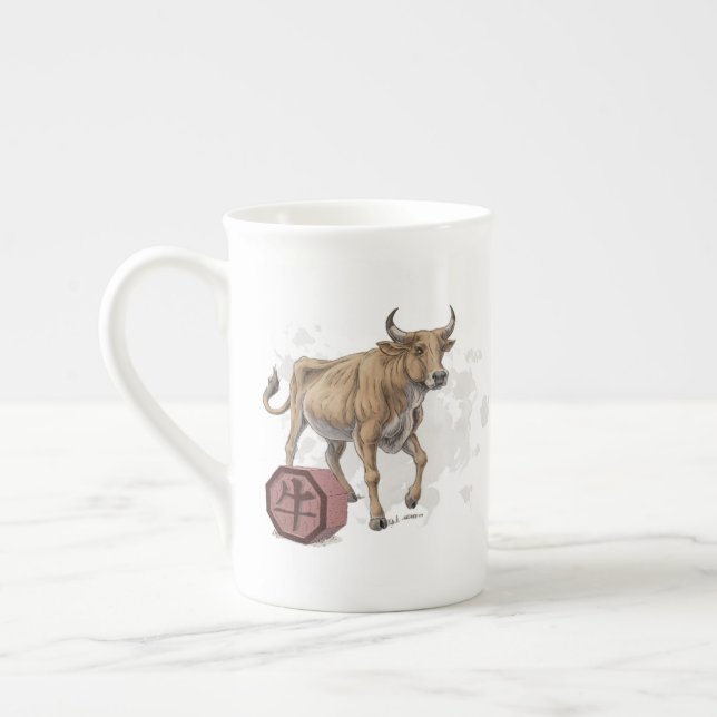 År för Ox China Zodiac Art Benporslin Mugg (Vänster)