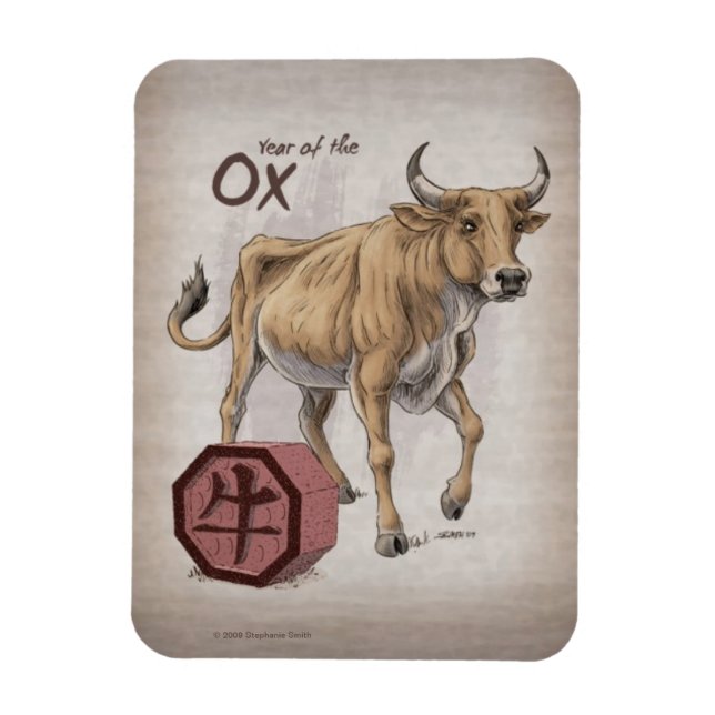 År för Ox China Zodiac Art Magnet (Vertikal)